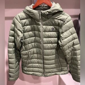 Mountain Hardware Light Green Hooded Down Jacket, medium